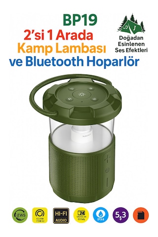 Kamp Lambası Ve Bluetooth Speaker Işıklı Kablosuz El Tutamaçlı Kampta Tatilde Tatilde Ofis Ve Ev