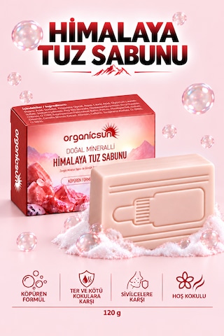 Organicsun Himalaya Tuz Sabunu 120 Gr Köpüren Formül - Zengin Doğal Mineralli Pembe Himalaya Kaya Tuzu Sabunu