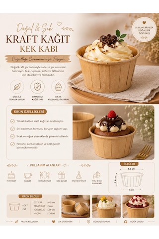 50 Li Kraft Muffin Cupcake Kalıbı Kek Kapsülü Naturel Kek Kalıbı , Safari Konsept , Airfryer Uyumlu Acı Kahverengi