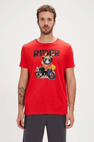 Bad Bear Fever Kırmızı Baskılı Erkek Tişört Siyah