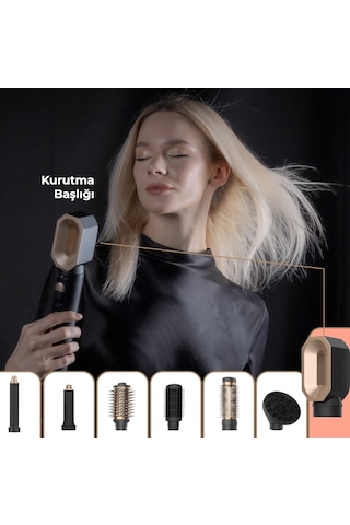 Fabcio Airset 7 Başlıklı Saç Kurutma, Düzleştirici, Bukle Ve Şekillendirici Set Siyah/gold Siyah