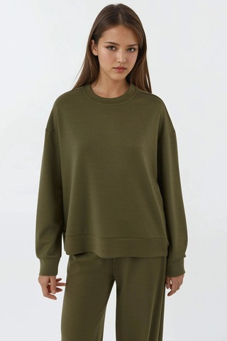 Hiccup Modal Dokunuşlu Basic Sweatshirt Haki