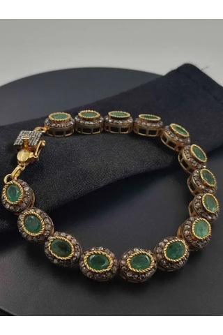 925 Ayar Gümüş Zümrüt Ve Elmas Bileklik 266 Altın