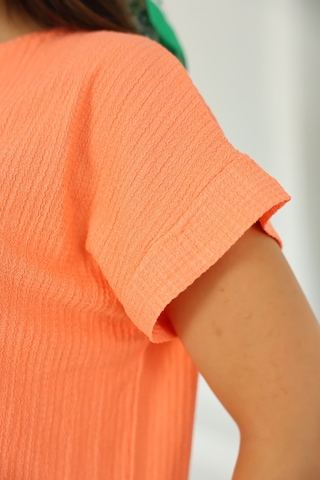 Lupinn Moda Kadın Turuncu Basic Kısa Kollu Yuvarlak Yaka Yazlık Rahat Fit Bluz - Üst - T-shirt Turuncu