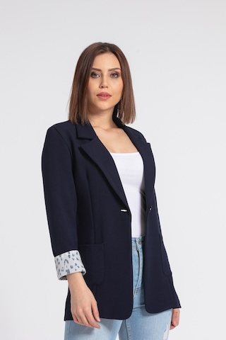 Jument Yakalı Cepli Uzun Kol Katlamalı Blazer Kumaş Ceket-Lacivert