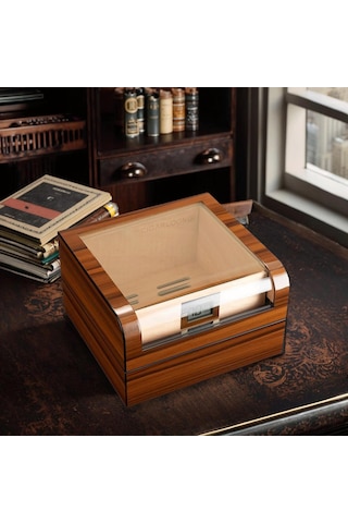 Cigarloong Camlı Puro Kutusu Humidor Ceviz 60's