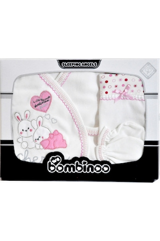 Bombinoo Tavşanlı 5 Parça Bebe Pembe Koton Zıbın Seti Pembe