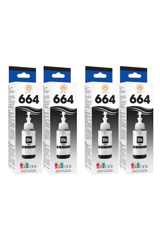 664 Uyumlu Siyah Mürekkep 4 Adet Maksimum Verim L110 L120 L130 L210 L310 L355 L382 L565 4x70ml