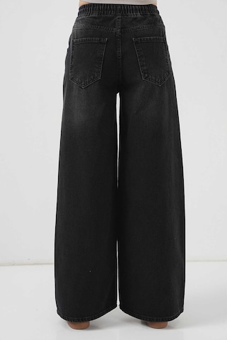 Gabria Bel Lastikli Bol Paça Jean Pantolon Siyah