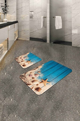 Mavi Deniz Kabuklu Banyo Halısı Klozet Paspas Seti Bs211n11