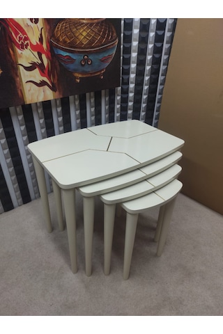 4 Lü Mdf Lam Ahşap Zigon Sehpa Krem - Gold