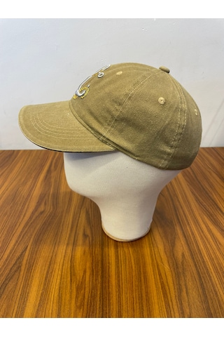 Hamze Çapa Nakışlı Denizci Yıkamalı Vintage Eskitme Unisex Cap Şapka Bej