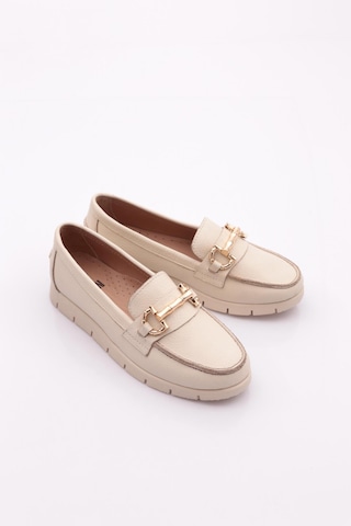 Dgn 5604-2 Kadin Aksesuarli Loafer Ayakkabi Bej Floater