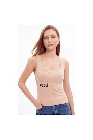 Hadpols Premium Kalın Askılı Kare Yaka Çıkarılabilir Pedli Sütyenli Kadın Atlet Moda Kombin Alternatif Ten