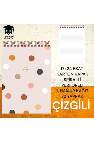 17x24 Cm Çizgili 72 Yaprak Üstten Açılır Karton Kapak Telli Defter Beyaz Sayfa 1.hamur Kağıt Perfore Çiçek