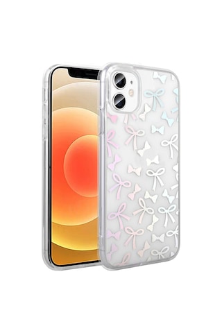 Techaks Apple Uyumlu iPhone 11 Kılıf Şeffaf Figürlü Zore Folk Sert Kapak - Kalp Beyaz