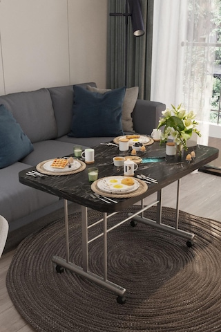 Avenza Living 70 110 Tekerlekli Orta Sehpa Siyah - Mermer
