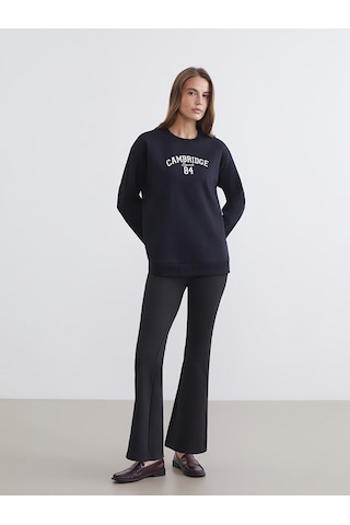 Lcw Comfort Siyah Cambridge Baskılı Oversize Kadın Sweatshirt