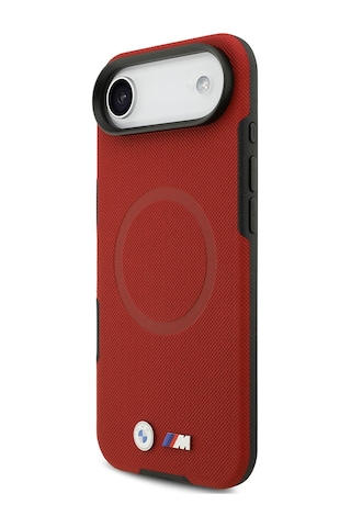 İphone 17 Air Uyumlu Kılıf Bmw Lisanslı M-safeli Metal Logolu Delikli M Dizayn Deri Kapak Kırmızı Kirmizi