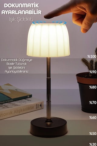 Şarjlı Masa Lambası Dimmerli Abajur Uzayabilir Işık Ayarlı Dokunmatik Kamp Çalışma Ofis Işığı 329c