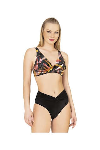Endeep Kadın Çapraz Detaylı Toparlayıcı Yüksek Bel Bikini Takımı Siyah
