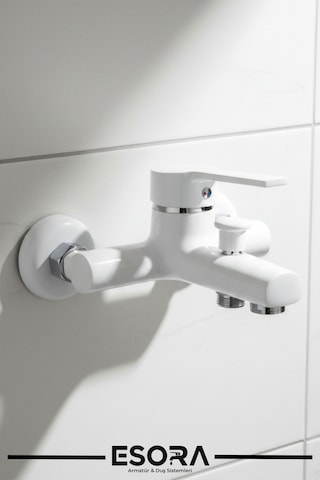 Beyaz Krom Detaylı Banyo Lavabo Bataryası Musluğu Çeşmesi