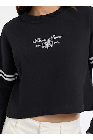 Jeans Yuvarlak Yaka Baskılı Siyah Kadın Sweatshırt Jeans Kadın Sweatshirt Siyah