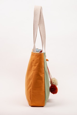 Fabric Craft Bag Omuz Çantası Kadın Duck Kumaş Desenli Büyük Boy Günlük Çanta Turuncu - Yeşil
