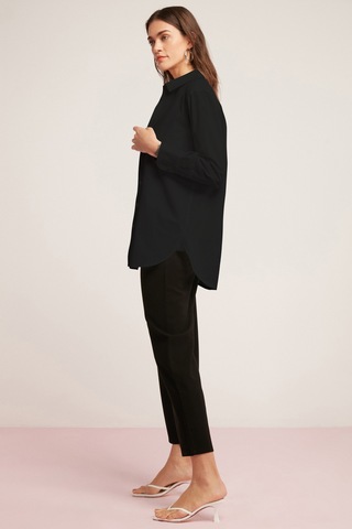 Ethıquet Georgıa Kadın 100% Pamuk Poplin Oversize Fit Siyah Gömlek