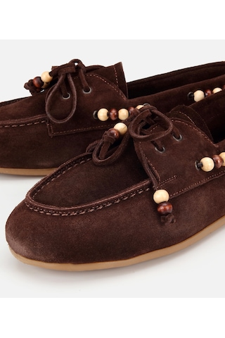 Hotiç Kadın Süet Deri Kahverengi Boncuk Detaylı Günlük Loafer 01ayh320490a480 01ayh320490a480