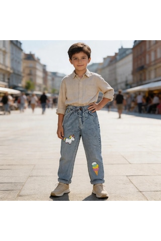Kaizer Jeans Dondurma & Unicorn Baskılı Çocuk Pantolonu Buz Mavi