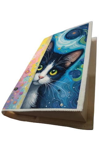 Kedi Desenli Bez Kitap Kılıfı Sanatsal Baskılı Kumaş Kitap Kabı, Kitap Koruyucu Kılıf