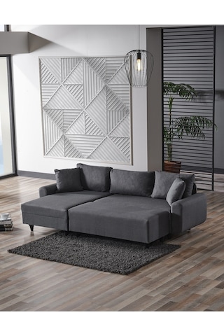 Kagu Corner Flavia Köşe Takımı Puflu Koyu Gri