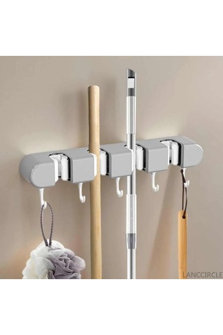 Honmex Plastik Süpürge Tutucu: Yüksek Yük Kapasitesi, Boşluk Tasarımı İle Temizlik Aletlerini Düzenle Gri