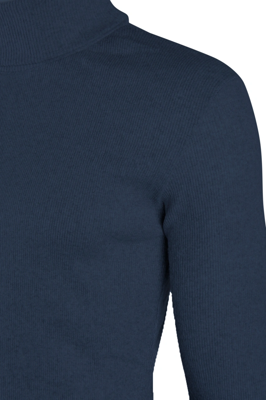 Veaven Erkek İndigo Balıkçı Yaka Boğazlı Slim Fit Kazak Indigo