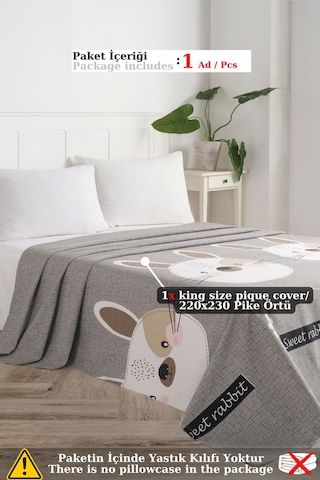 Doğal Pike Baskılı Battal 230x220cm Tavşancık A.kahve-gri-pembe A.kahve-gri-pembe