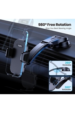 Createtech Topk Araç Tutucu Standı Yerçekimi Pano Telefon Tutucu Cep Telefonu Desteği Black - -