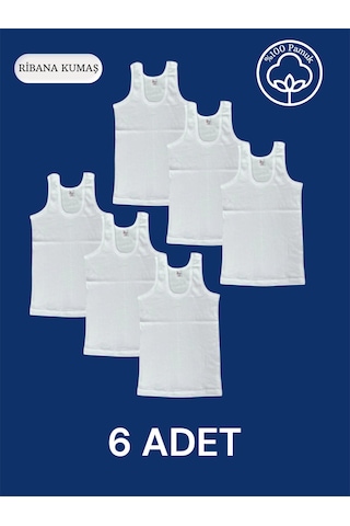 Yüksek Kalite Erkek Çocuk Pamuk Ribana Atlet Oval Yaka 6'lı Paket Beyaz