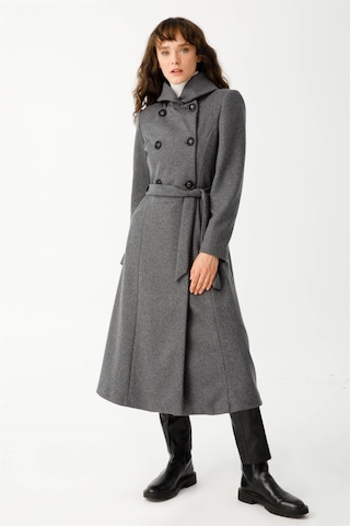 Boğum Yakalı Kruvaze Manto Antrasit-antrasit Antrasit