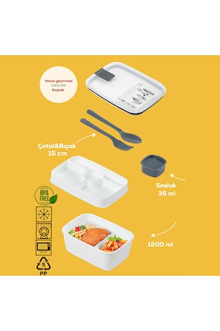 Porsima 3192 Vakumlu Sosluklu Bölmeli 2 Katlı Lunch Box Saklama K Beyaz