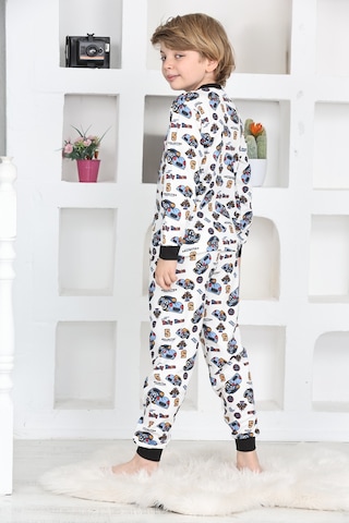 Modanino Erkek Çocuk Araba Baskılı Pijama Takımı 1-7 Yaş 12290 Beyaz
