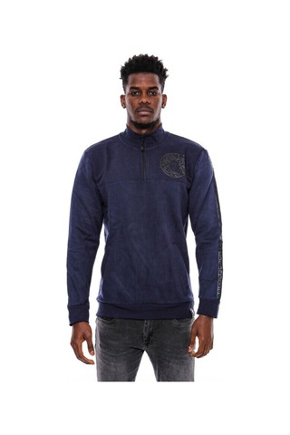 Wessi Lacivert Fermuarlı Baskılı Sweatshirt Lacivert