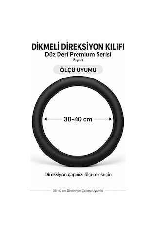 Trobus Peugeot Rifter 2019-2023 Uyumlu Dikmeli Direksiyon Kılıfı Düz Deri Premium Siyah