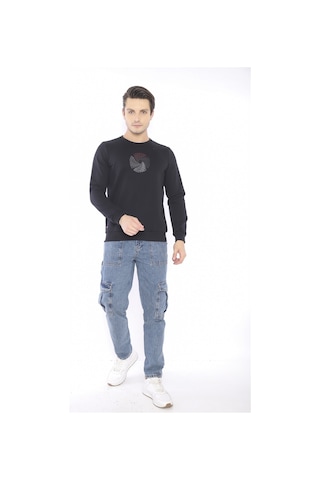 Escetic Erkek Spor Slimfit, Bisiklet Yaka Siyah Sweatshirt-4264 Siyah