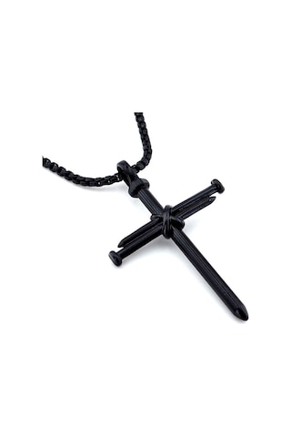 Çivi Haç Çarmih Istavros Katolik Erkek Siyah Metal Kolye Q0466 Beyaz