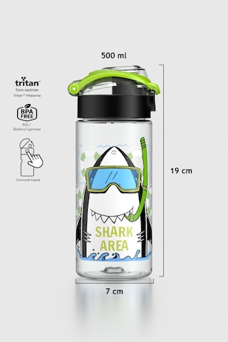 Renga Saga Shark Desenli 500 Ml Tritan Çocuk Matara 912014 Siyah-yeşil Siyah - Yeşil