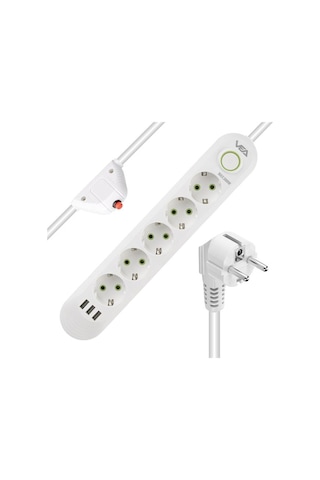 Vea Va-21562 5'li 3 Usb'li 1.5 Metre Akım Korumalı Priz Beyaz