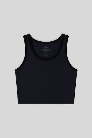 Tommy Life Lacivert Basic Sıfır Kol Dar Kalıp U Yaka Kadın Crop Top Atlet - 97162 Lacivert