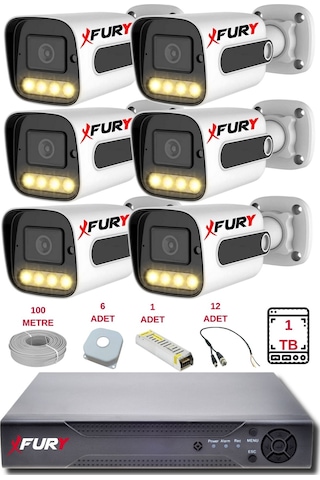 Fury 6 Kameralı Set Full Hd Gece Renkli Görüş - Cepten İzle - Su Geçirmez Güvenlik Kamerası Seti 1tb