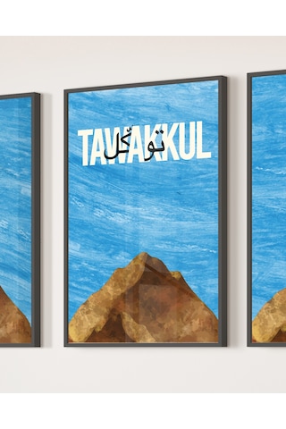 3'lü Çerçeveli Sabr, Shukr, Tawakkul Dekoratif Poster Tablo Siyah Çerçeveli
